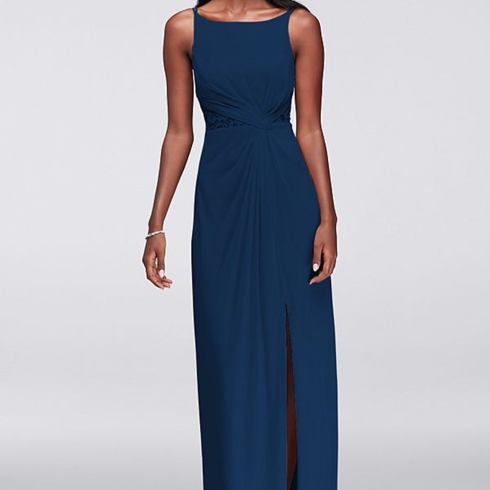 Double-Strap Mesh Dress with Lace Insets Marine